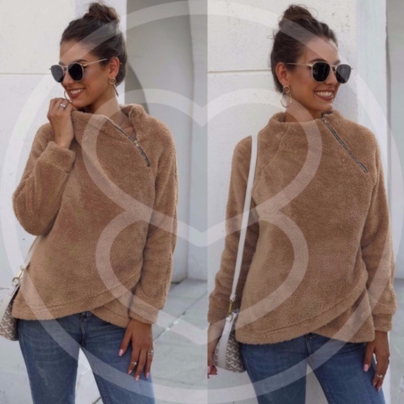 Sweaters - YOLANDA Sherpa Pullover Zipper detail sweater